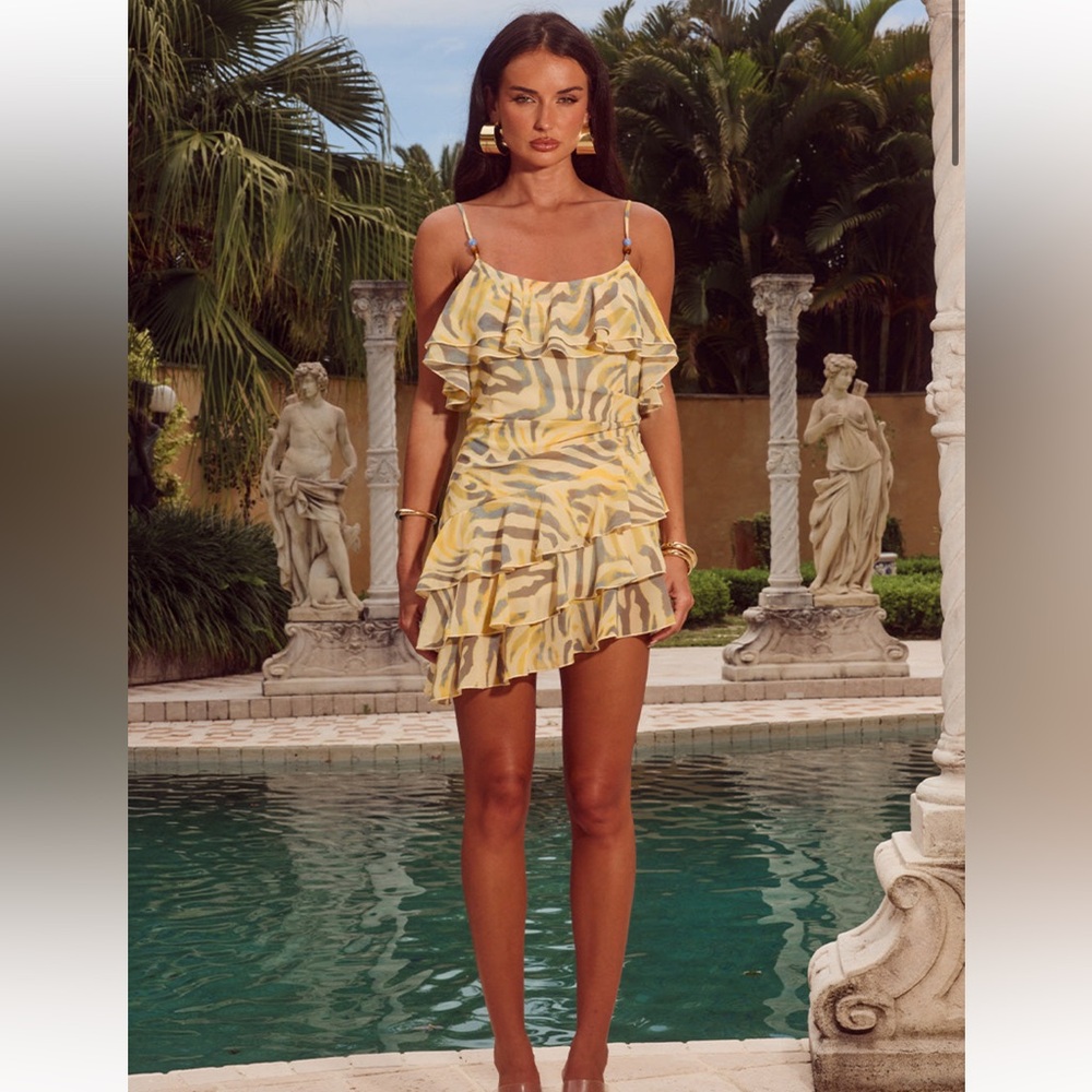 Runaway the label Yellow and Gray Ruffle Mini Dress